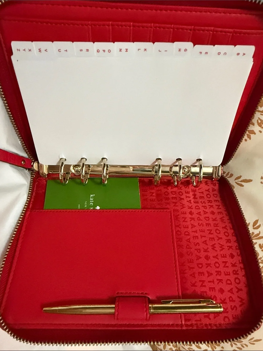 kate spade Red Pebbled Leather Zip Wesley planner Gold 6 ring agenda zippered